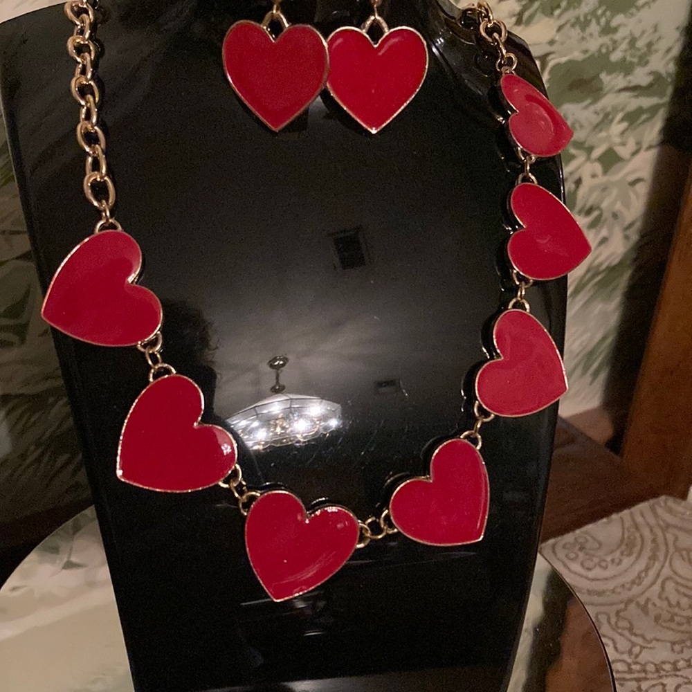Holiday Lane NWT Red & Gold Heart Charm Necklace&Earring Set Created for Macy’s
